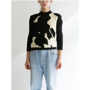 SONIA RYKIEL WOOL ANGORA BLACK WHITE RETRO SWEATER MEDIUM /40